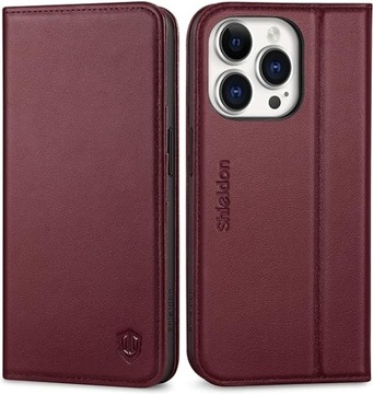 Etui z klapką shieldon do Apple iphone 15 pro bordowy