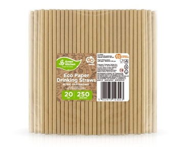 SŁOMKI RURKI DO PICIA - PAPIEROWE 250 SZTUK 6x200mm - BRĄZOWE - GODAN