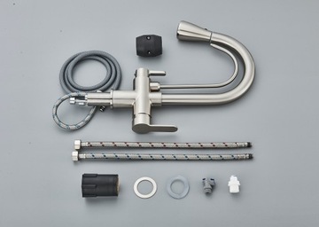 ТРЕХХОДОВОЙ КУХОННЫЙ КРАН, ФИЛЬТР, ВЫДВИЖНОЙ НОСИК, СЕРЕБРЯНЫЙ НИКЕЛЬ