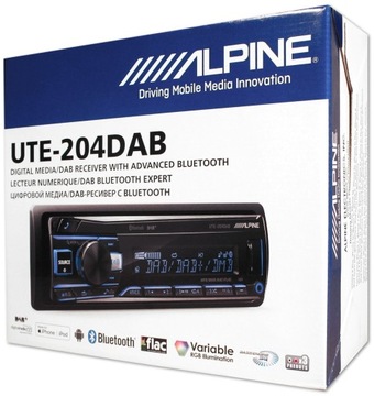 АВТОМОБИЛЬНОЕ РАДИО ALPINE UTE-204DAB BT DAB + FLAC + USB + MULTICOLOR + AUX