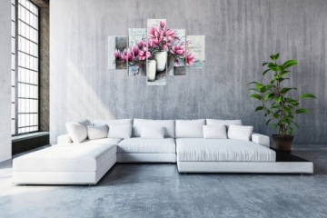 НАСТЕННАЯ КАРТИНА ТРИПТИК ДЛЯ ГОСТИНОЙ МАГНОЛИЯ ЦВЕТЫ ПОРОШОК РОЗОВЫЙ