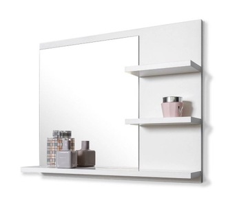 Białe lustro z półkami i z kinkietem LED,