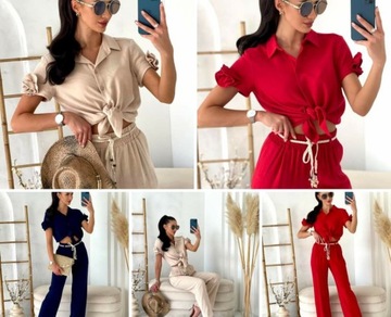 Spodnie Czerwone Wiskoza Len 0967 LALOUS roz.L