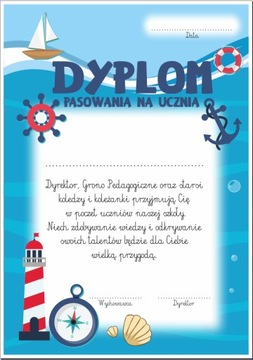 Dyplom: Pasowania na Ucznia motyw morski (wzór 30)