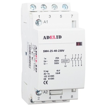 МОДУЛЬНЫЙ КОНТАКТОР 25-40 230В 25А 2P 4Z 3-ФАЗНЫЙ