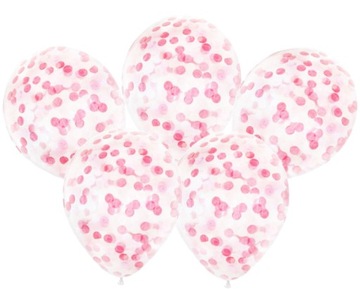 Balony CLEAR z konfetti róż na urodziny 5szt O5