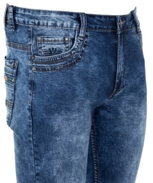 SPODNIE MĘSKIE LETNIE JEANSOWE NIEBIESKIE PROSTE BAWEŁNIANE PRZETARCIA W42