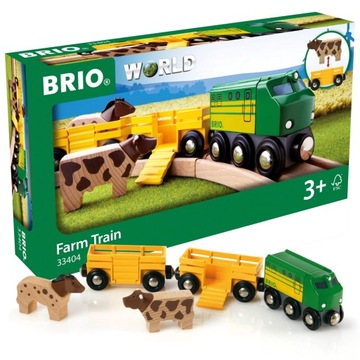 BRIO 33404 WORLD POCIĄG FARMERA ZE ZWIERZĄTKAMI KROWA KOŃ KOLEJKA WAGONY