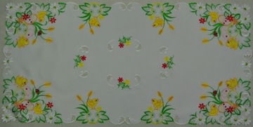 OBRUS BIEŻNIK 60X120 HAFT KURCZAKI WIELKANOC BIAŁY