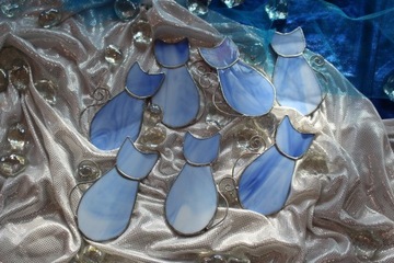 НАБОР из 5 штук витражный кот Тиффани синий.