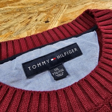 Sweter w Splot Warkocz TOMMY HILFIGER Bordowy Nowy Model Casual XXL 2XL