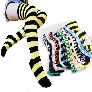 Color Striped Stockings Japanese Over Knee Socks Fashion Women Keep Warm