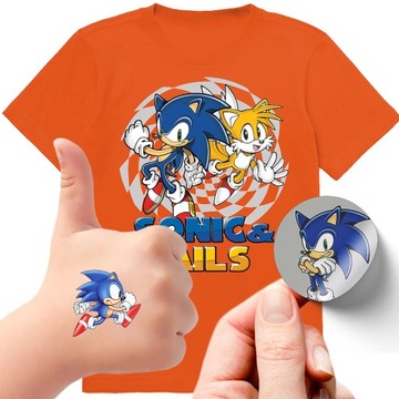 ZESTAW 3W1 KOSZULKA DLA DZIECI TATUAŻE NAKLEJKI SONIC 116 JAKOŚĆ