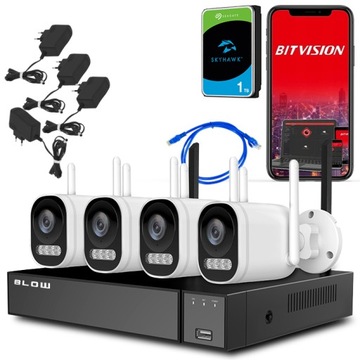 ZESTAW KAMER WIFI 5MPx MONITORING DOMU FIRMY IP66 BLOW z dyskiem 1TB
