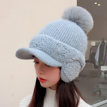 Women Autumn And Winter Ear Warm Baseball Wool Cap Thickened And Fleece Duc