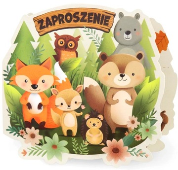 Zaproszenia Leśne Zwierzątka zwierzaki urodziny urodzinki 6 szt+koperty