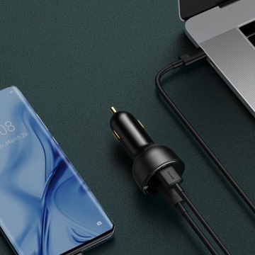 АВТОМОБИЛЬНОЕ ЗАРЯДНОЕ УСТРОЙСТВО BASEUS 1X USB-A 1X USB-C СВЕТОДИОДНЫЙ ДИСПЛЕЙ PD QC 100 Вт