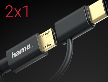 КАБЕЛЬ MICRO USB Hama с АДАПТЕРОМ USB-C / 2 в 1 / 1 м