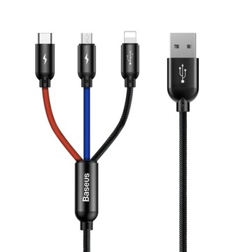 КАБЕЛЬ BASEUS FAST USB 3 в 1 micro USB Lightning USB-C 3,5 А ПРОЧНЫЙ КАБЕЛЬ 1 м