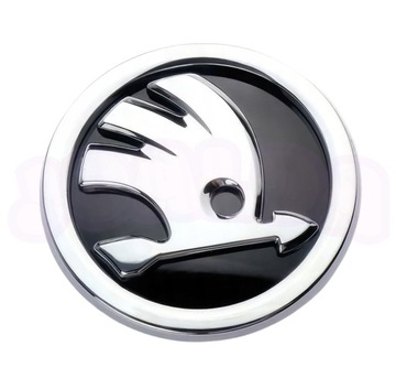 EMBLEMAT logo SKODA przód tył SUPERB OCTAVIA FABIA czarny chrom 90 mm