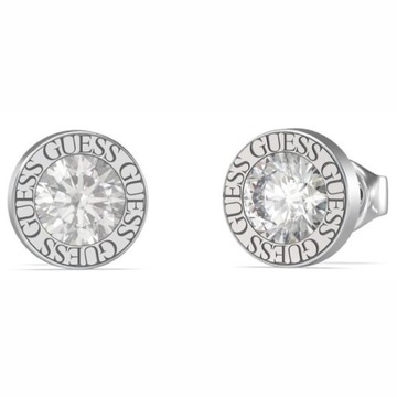 Kolczyki Guess Okrągłe Kryształ w środku Logo Stal kolor srebra Sztyft