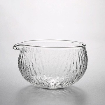 Ręcznie robiona, teksturowana szklana miska na Matcha, odporna na ciepło, bambusowa do biura