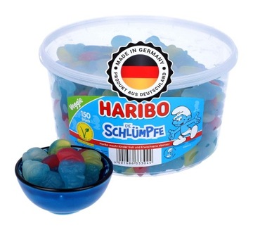 Żelki Haribo Smerfy 150 sztuk Niemieckie 1350g Schlumpfe Wegetariańskie DE