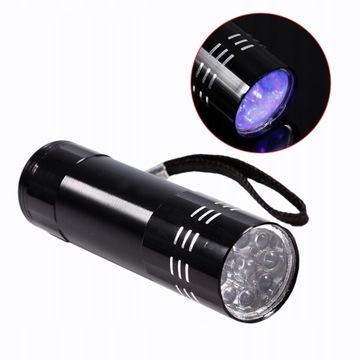 PRZENOŚNA AKUMULATOROWA LATARKA UV 9 LED LASER