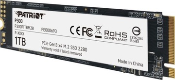 Patriot Dysk SSD P300 1TB M2 PCIe Gen3x4 2100/1650