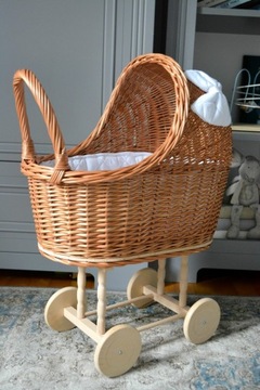 Плетеная коляска + люлька для куклы, НАТУРАЛЬНЫЙ цвет