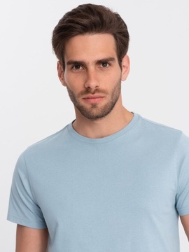 T-shirt męski klasyczny bawełniany BASIC błękitny V12 OM-TSBS-0146 M