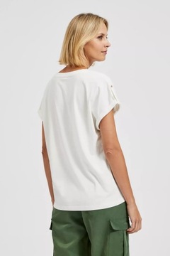 T-shirt z dekoltem w serek biały 46 od MOODO