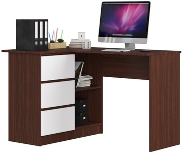 BIURKO NAROŻNE LAPTOP B16 LEWE 124cm WENGE-BIAŁE