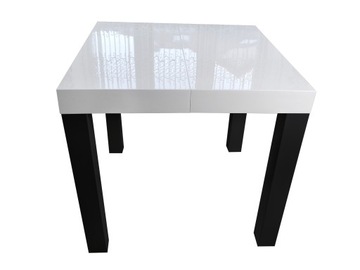STÓŁ BIAŁY POŁYSK CZARNE NOGI ROZKŁADANY 80x80/120 SALON KUCHNIA