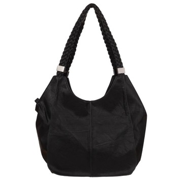 CZARNA torebka torba worek shopper skóra A4 plecione uszy