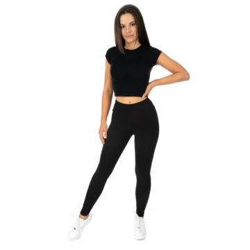 LEGGINSY CZARNE BAMBUSOWE PRĄŻEK LEGINSY JAKOŚĆ M/L
