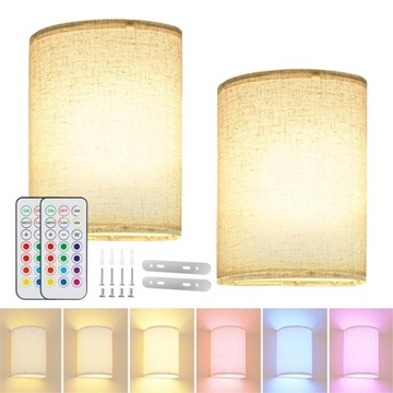 2SZT LAMPA KINKIET BEZPRZEWODOWY NOWOCZESNY ABAŻUR JUTA LED RGB + PILOT