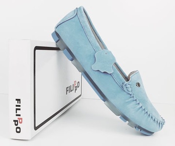 Filippo DP2037 mokasyny półbuty damskie niebieskie r. 38