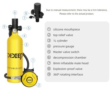 Набор для дайвинга DIDEEP X4000Pro, кислородный баллон 1 л + сумка + очки