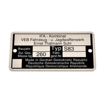 TA004 TABLICZKA ZNAMIONOWA NIEMIECKA SIMSON S83