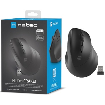 MYSZ WERTYKALNA NATEC CRAKE 2 BEZPRZEWODOWA 2400DPI BLUETOOTH 5.2 + 2.4GHZ