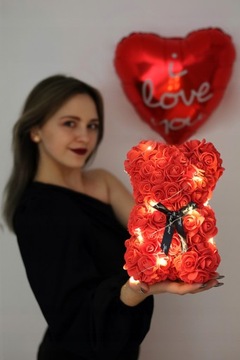 ВЕЧНАЯ РОЗА В СТЕКЛЕ + СВЕТОДИОДНЫЙ НАБОР «МИШКА РОЗ» ПОДАРОК ​​НА ДЕНЬ МАТЕРИ ДЛЯ НЕЕ