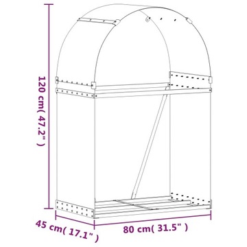 STOJAK NA DREWNO BRĄZOWY 80X45X120CM STAL GALWANIZOWANA