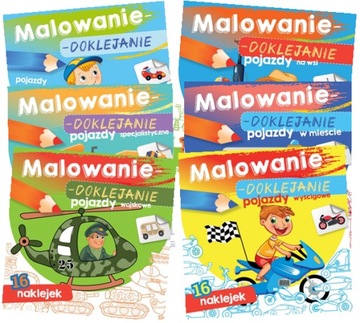 6x MALOWANIE DOKLEJANIE kolorowanka naklejki AUTA