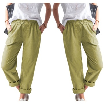 Letnie casual damskie lniane spodnie z kieszeniami oddychająca luźny, XXL