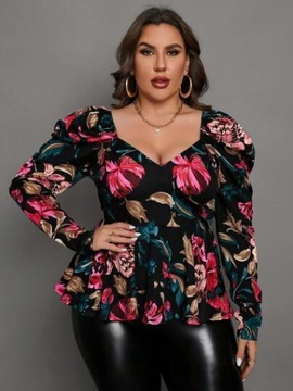 SHEIN DAMSKA BLUZKA W KWIATY PLUS SIZE 50 ŁKA