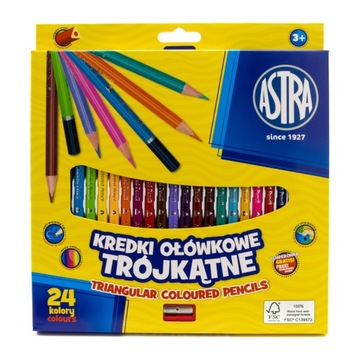 ТРЕУГОЛЬНЫЕ КАРАНДАШИ 24 ЦВЕТА ASTRA + точилка