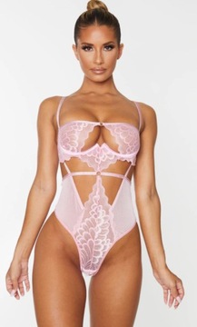 PRETTYLITTLETHING BODY KORONKOWE RÓŻOWE XS EKA
