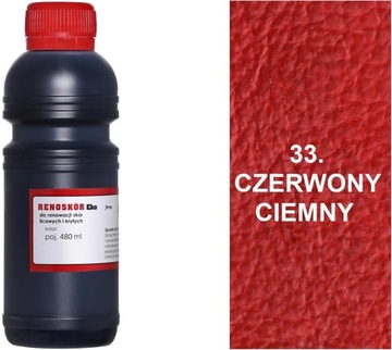 CIEMNA CZERWIEŃ 33 FARBA RENOSKÓR 480 ml WILBRA DO SKÓRY RENOWATOR G12-85