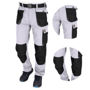 Spodnie robocze męskie monterskie do pasa wzmacniane białe BHP r. 58
